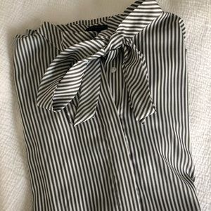 Ann Taylor silk striped blouse with bow medium